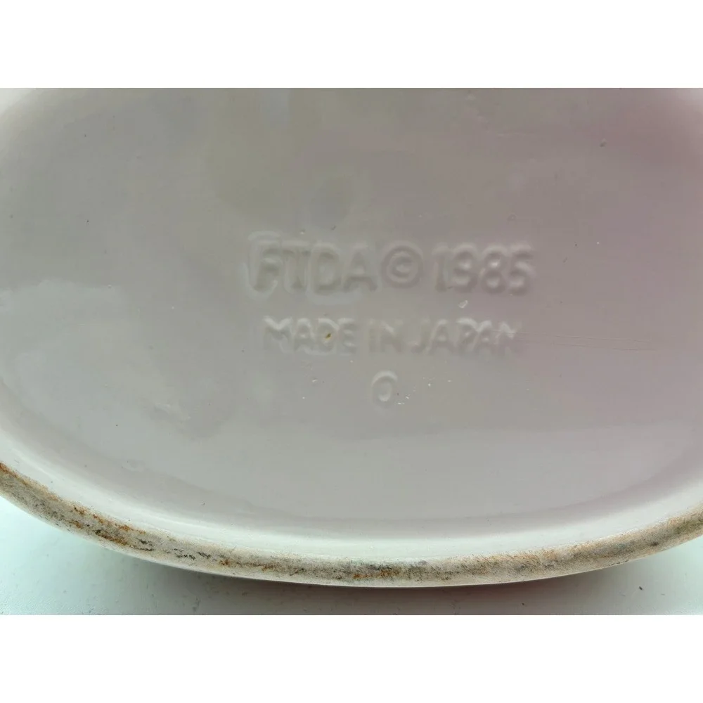 Vintage 1985 FTDA Ceramic Heart Basket Planter White Pink Japan Cottagecore Chic